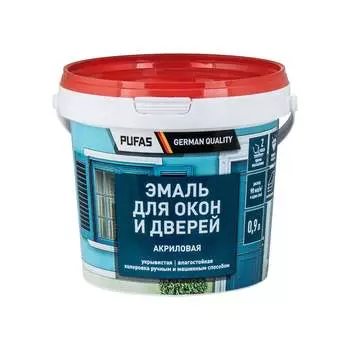 Акриловая универсальная эмаль для окон и дверей Pufas полуглянцевая, мороз. (0,9л) тов-217189