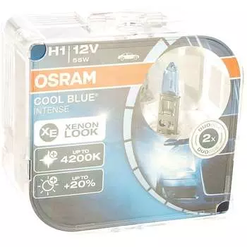 Автолампа, 2шт. osram h1 55 p14.5s+20% blue intense, 4200k 12v,1,10 64150cbi-hcb
