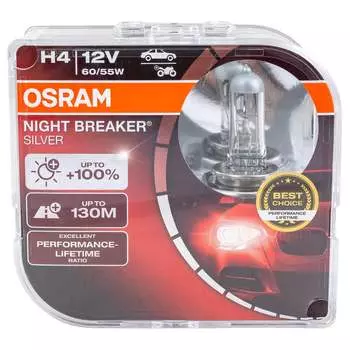 Автолампа Osram H4 60/55 P43t+100% NIGHT BREAKER SILVER 12V /1/10 O-64193NBS2EURO