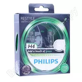 Автолампа philips h4, 60, 55 p43t-38+60% color vision green 3350k 2 шт. 12v 1,5 12342cvpgs2