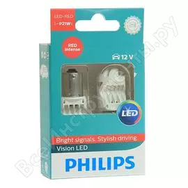Автолампа philips p21w led red intense, 2шт 12v, 1 old 12839redx2
