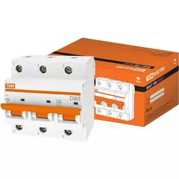 Автомат TDM ВА47-100 3Р, 80 А, 10 кА, D SQ0207-0032
