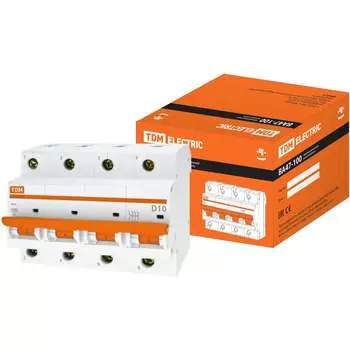 Автомат TDM ELECTRIC ВА47-100 4Р, 10 А, 10 кА, D SQ0207-0034
