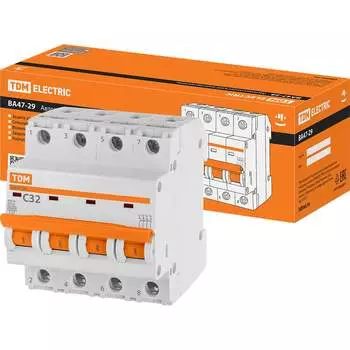 Автомат TDM ELECTRIC ВА47-29 4Р, 32 А, 4,5 кА, С SQ0206-0128