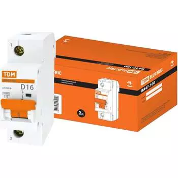 Автомат TDM ELECTRIC ВА47-100 1Р, 16 А, 10 кА, D SQ0207-0002