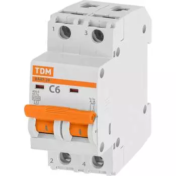 Автомат TDM ELECTRIC ВА47-29 2Р, 6 А, 4,5 кА, С SQ0206-0089