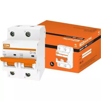 Автомат TDM ELECTRIC ВА47-100 2Р, 16 А, 10 кА, D SQ0207-0013