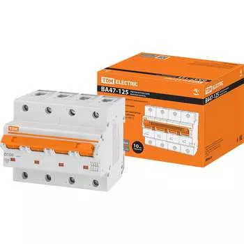 Автомат TDM ELECTRIC ВА47-125 4Р, 100 А, 15 кА, D SQ0208-0047