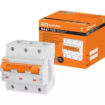 Автомат TDM ELECTRIC ВА47-125 3Р, 63 А, 15 кА, С SQ0208-0081