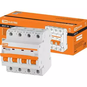 Автомат TDM ELECTRIC ВА47-29 4Р, 20 А, 4,5 кА, D SQ0206-0190