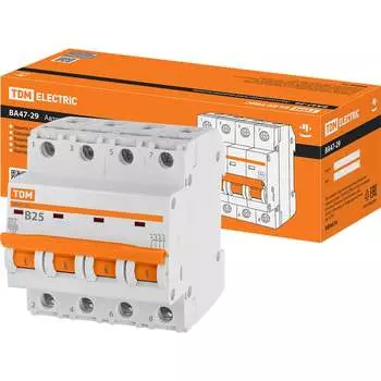Автомат TDM ELECTRIC ВА47-29 4Р, 25 А, 4,5 кА, В SQ0206-0060