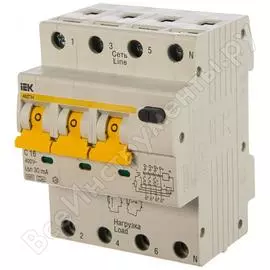 Дифференциальный автомат IEK АВДТ-34 3п+N, 2мод, C 16 A, 30 мA, A, 6 kA MAD22-6-016-C-30