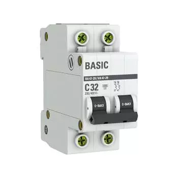 Автоматический двухполюсный автомат EKF 32А mcb4729-2-32C