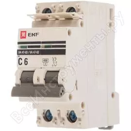 Двухполюсный автомат EKF PROxima 6А С ВА47-63 4.5кА mcb4763-2-06C-pro