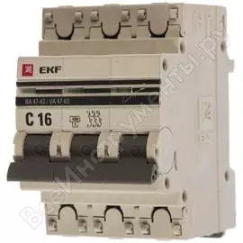 Автоматический трехполюсный автомат EKF 16А PROxima mcb4763-3-16C-pro