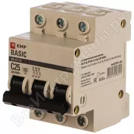 Трехполюсный автомат EKF ВА47-29 25А С mcb4729-3-25C