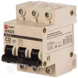 Трехполюсный автомат EKF ВА47-29 32А С mcb4729-3-32C