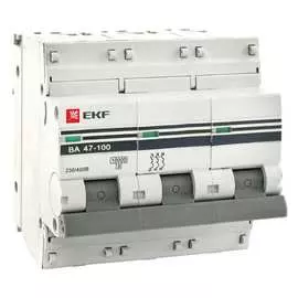 Трехполюсный автомат EKF ВА47-100 PROxima 80А D mcb47100-3-80D-pro