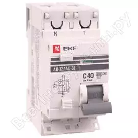 Дифавтомат EKF АД-32 PROxima 1п+N 2мод. C 40A 30mA AC 3kA DA32-40-30-pro 303881