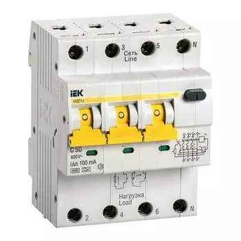 Автоматический выключатель дифференциального тока IEK АВДТ 34 MAD22-6-050-C-100