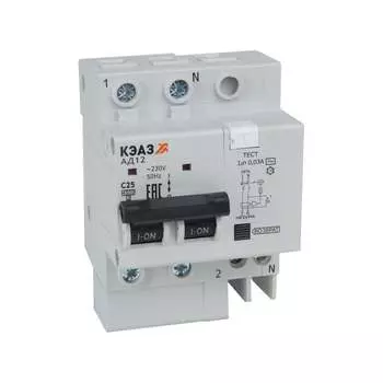 Автоматический выключатель дифференциального тока КЭАЗ АД12-22C16-АC-УХЛ4 с защитой от сверхтоков (2P C16 30мА) 4.5кА 318369