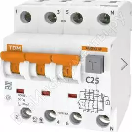 Дифавтомат TDM ELECTRIC АВДТ 63 4п, C32, 100 мА SQ0202-0023