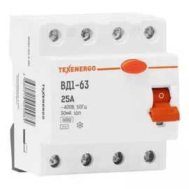 Автоматический выключатель texenergo узо вд1-63 4р 25а/30ма mvd63-025-4-030