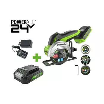 Бесщеточная угловая мини-шлифмашина GreenWorks GD24UCS 3402007VUA