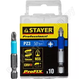 Биты professional profix pozidriv (10 шт; 50 мм; pz3; 1/4") stayer 26223-3-50-10_z01