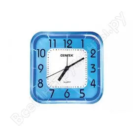 Будильник centek синий квадрат, большие цифры, шаговый ход, кварцевый механизм ct-7206