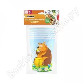 Бумажные стаканы мишка paterra 330 мл, 6 шт. 401-867