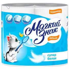 Бытовая туалетная бумага мягкий знак спайка 4шт., 2-х слойная deluxe, белая с41 126551