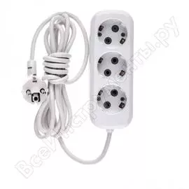 Бытовой удлинитель denzel тип ухз-10-303, с заземлением, 3м, 3 розетки, 10a 95966