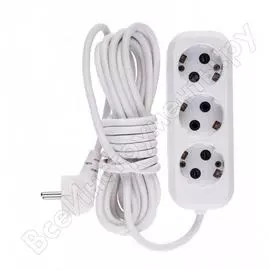 Бытовой удлинитель denzel, ухз-10-305, с заземлением, 5м, 3 розетки, 10a 95967