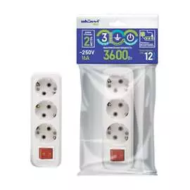 Бытовой удлинитель duwi выключатель, 3 гнезда, 2 м, 32040 1