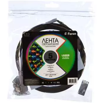 Cветодиодная led лента 30smd(5050)/м, 7.2вт/м, 5м, ip20, 12v, rgb feron ls606 27678