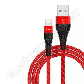 Дата-кабель tfn usb-8pin нейлон 1м red-black -cfzligusb1mrd