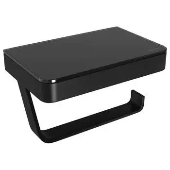 Держатель для туалетной бумаги Lemark GLASS LINE с полкой, черный/черное стекло 9722030