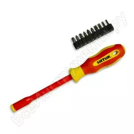 Диэлектрическая отвертка-битодержатель с набором бит 10+1 shtok 09340