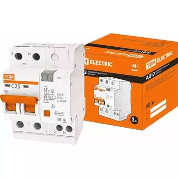 Дифавтомат TDM ELECTRIC АД12 2п, 25 А, 30 мА SQ0204-0011