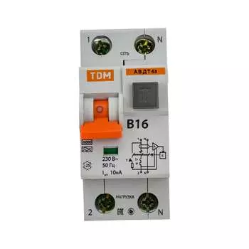 Дифавтомат TDM ELECTRIC АВДТ 63 B16, 10 мА SQ0202-0009