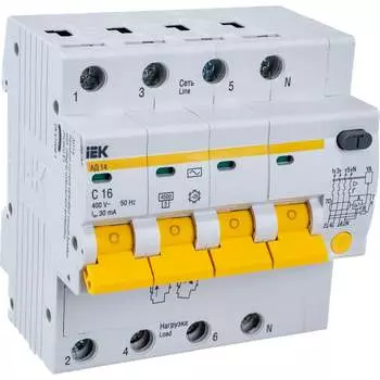 Дифференциальный автомат IEK АД-14 4п, C, 16А, 30мА MAD10-4-016-C-030