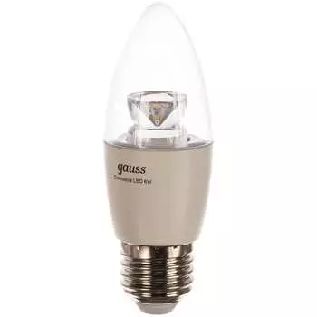 Диммируемая светодиодная лампа led e27 6w 4100к gauss candle crystal clear 103202206-d