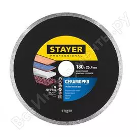 Сплошной отрезной алмазный диск по керамической плитке STAYER CERAMOPRO Professional 3665-180_z02