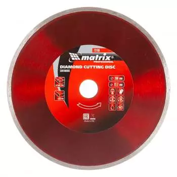 Диск алмазный отрезной сплошной по керамограниту professional (200x22.2 мм; 2.4х6 мм; влажная резка) matrix 73189