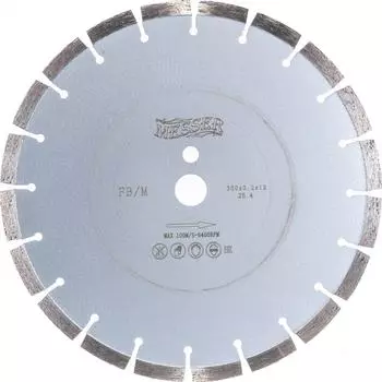 Сегментный алмазный диск по железобетону MESSER 300D-3.2T-12W-20S-25.4 Д.О. 01-15-300