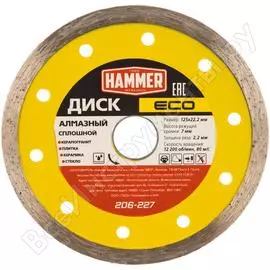 Диск алмазный сплошной eco 206-227 (125х22 мм) hammer 596670
