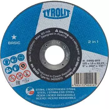 Диск отрезной по металлу и нержавеющей стали Tyrolit A46Q-BFB BASIC 34332873