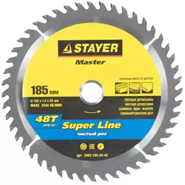 Диск пильный по дереву master super-line (185x20 мм; 48т) stayer 3682-185-20-48