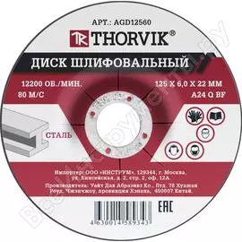 Шлифовальный абразивный диск по металлу THORVIK AGD12560 52373